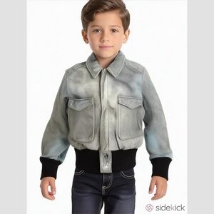 Oxford Leather Moto Bomber Jacket Gray Plaid Lined M/L